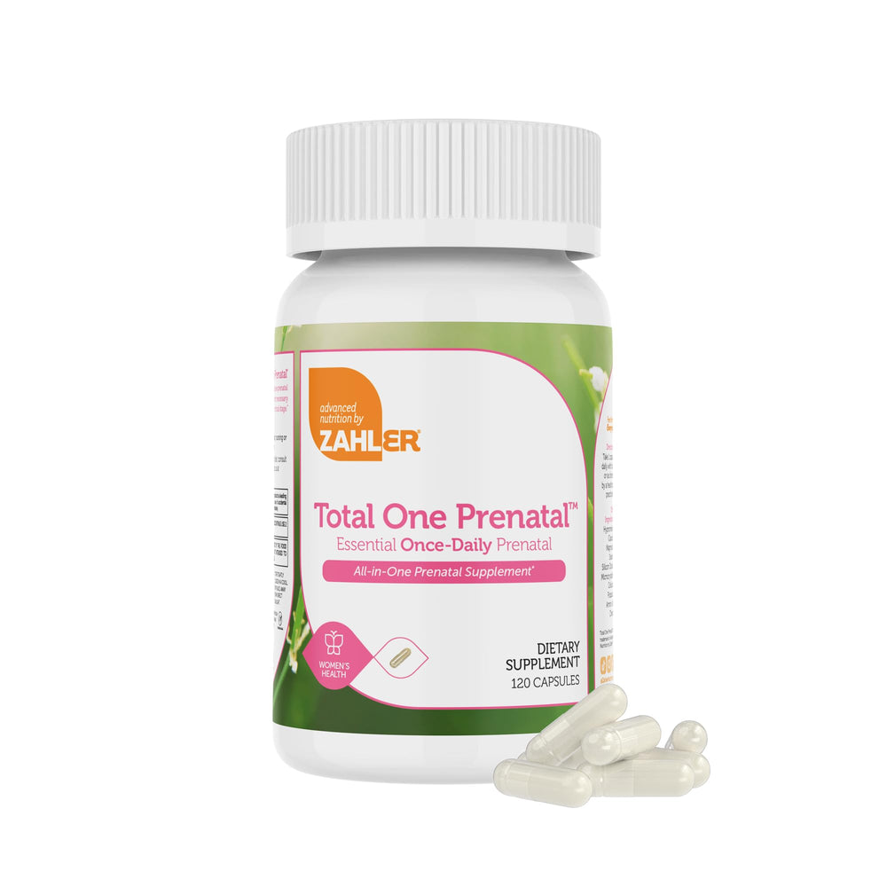 Zahler Total One Prenatal vitamins bottle showing label