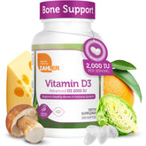 Front view of Zahler Vitamin D3 2000 IU Softgels 250-count bottle