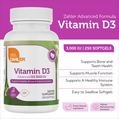 Close-up of Zahler Vitamin D3 3000IU softgels