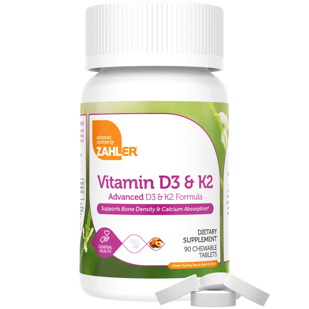 Back label of Zahler Vitamin D3 & K2 chewable supplement