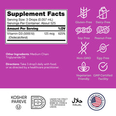 Allergen-free labeling for Zahler Vitamin D3 Liquid (gluten-free, dairy-free, soy-free, egg-free, peanut-free, tree-nut-free)
