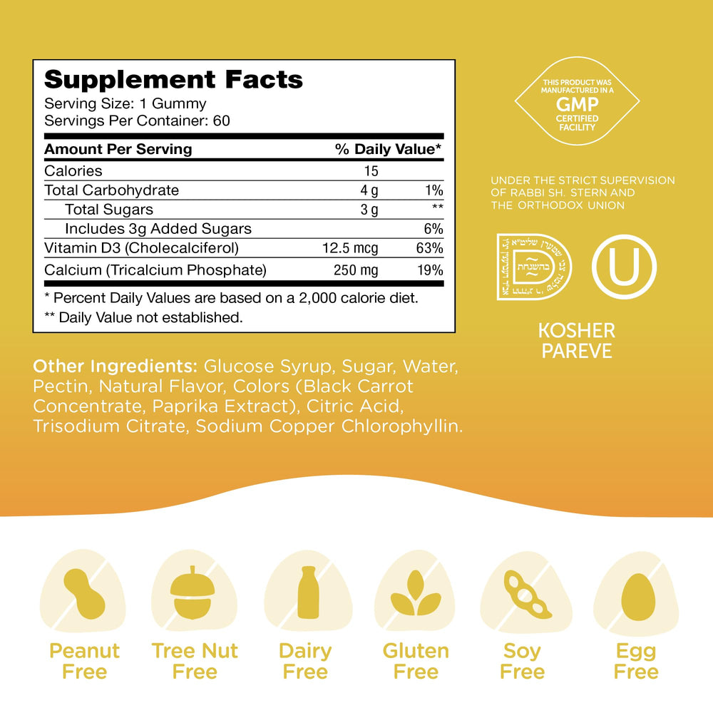 60-count bottle of Zahler calcium gummies for children