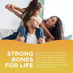 Dosage illustration showing one gummy daily with food