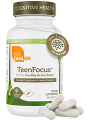Front view of Zahler TeenFocus 90 capsules bottle