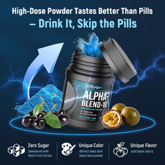 Glass of water with black cherry Zaigon mix ready to drink.