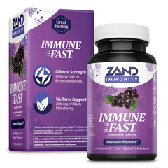 ZAND Immune Fast Elderberry Chews box with orange chewables on white background