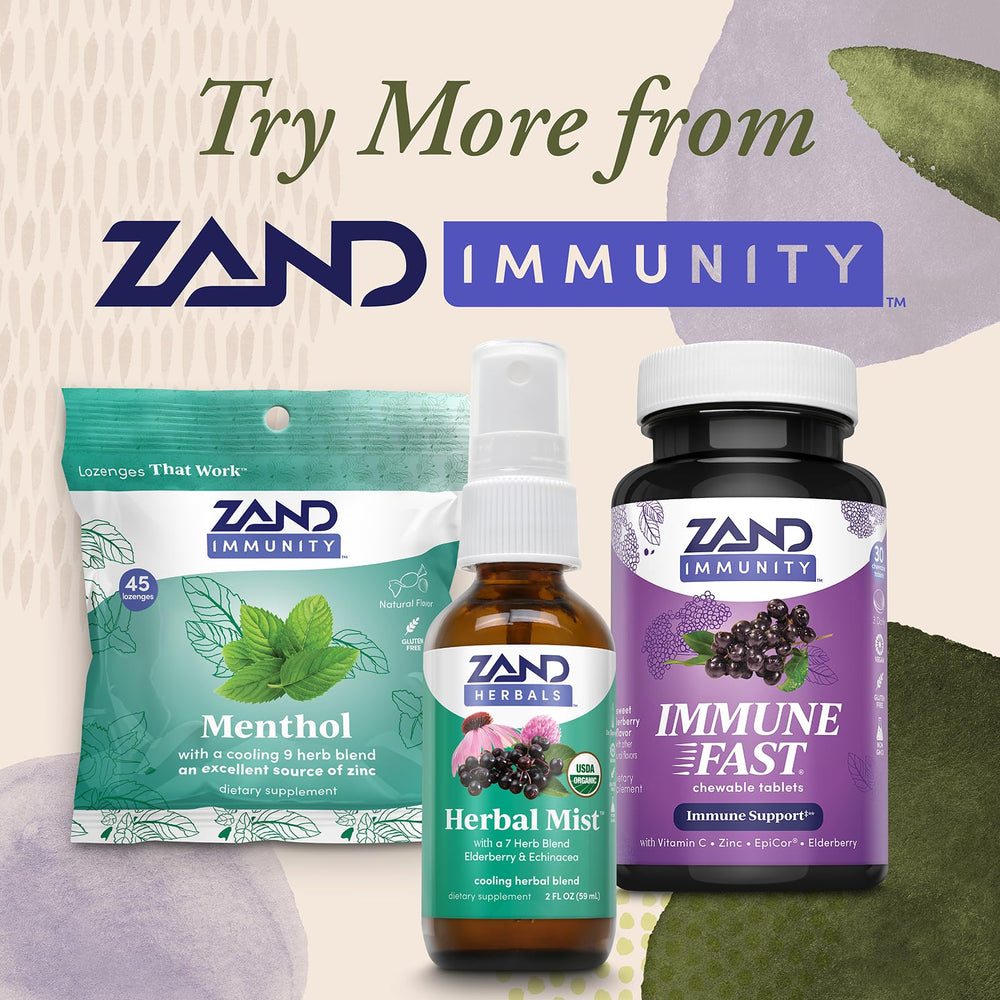 Supplement facts label on ZAND Immune Fast packaging