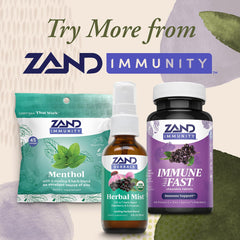 Supplement facts label on ZAND Immune Fast packaging