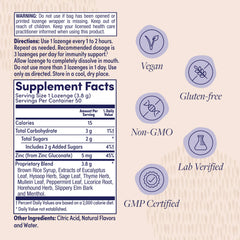 Close-up of lozenges showing 5mg zinc and mint flavor