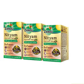 Zandu Nityam tablets showcasing 7 Ayurvedic ingredients for digestive health