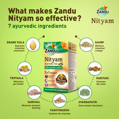 Front packaging of Zandu Nityam tablets