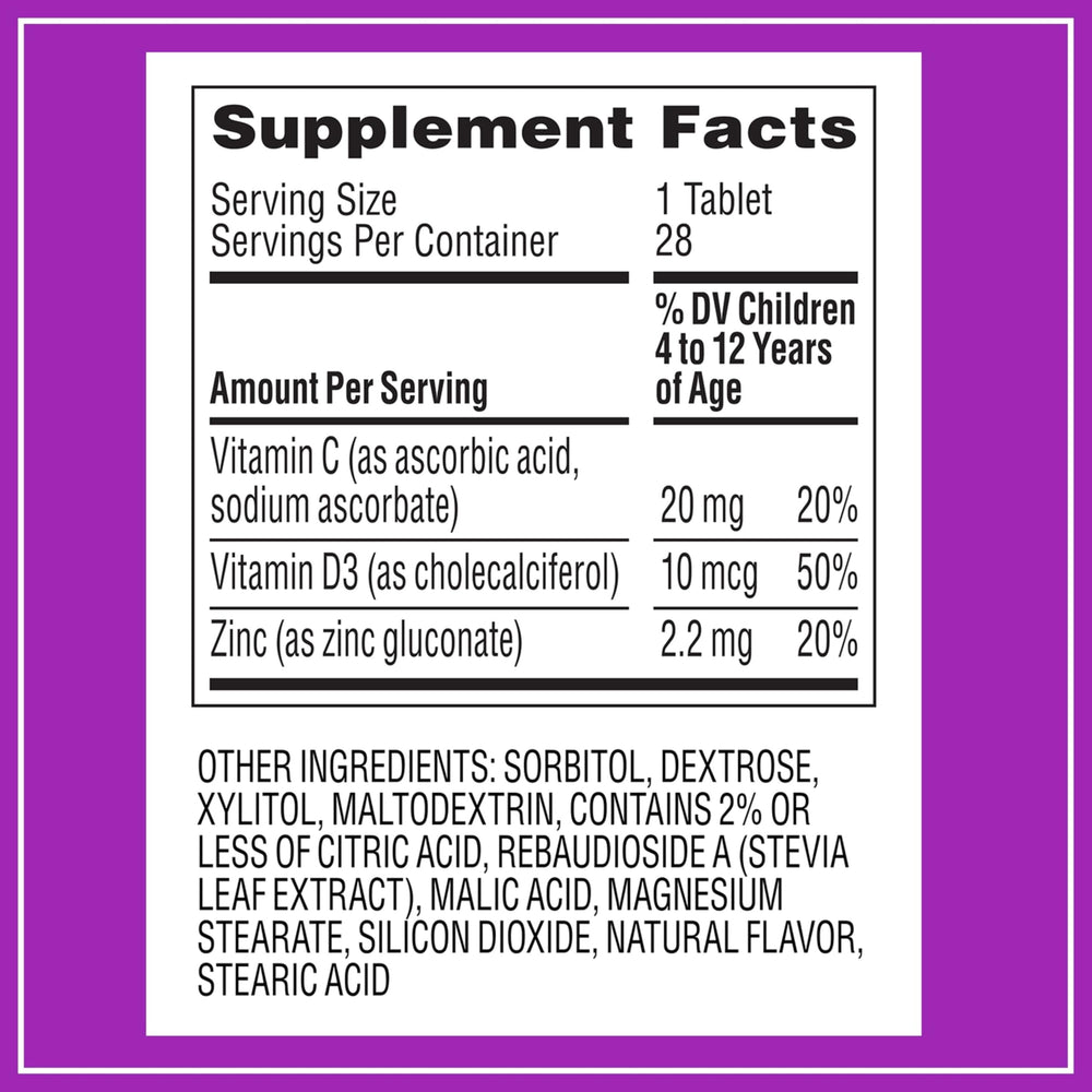 Nutrition facts and vitamin content on box