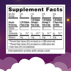 Product label for Zarbee's Kids Melatonin Liquid