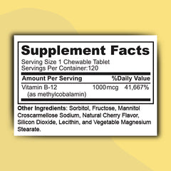 Cherry-flavored Vitamin B12 chewable tablets close-up