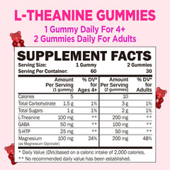 Gummies containing L-Theanine, GABA, 5-HTP and Magnesium Glycinate label