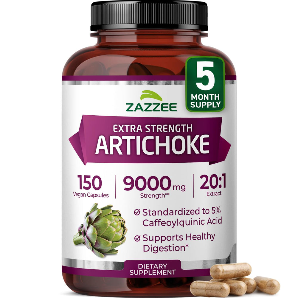 Zazzee Extra Strength Artichoke 20:1 Extract hero image with bottle and capsules