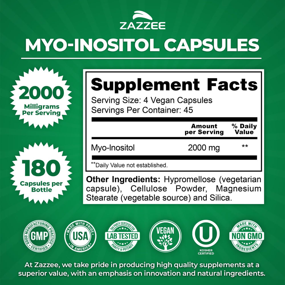 Zazzee bottle top view highlighting 180 capsules for long supply