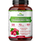 Zazzee Cranberry PACs bottle showing 4 month supply