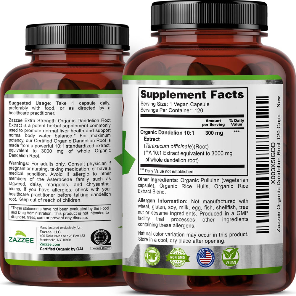 Zazzee Dandelion Root on shelf with wellness products for daily digestive support.