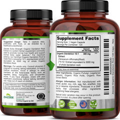 Zazzee Dandelion Root on shelf with wellness products for daily digestive support.