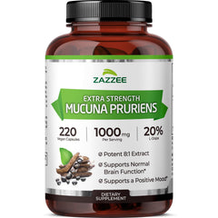Bottle of Zazzee Extra Strength Mucuna Pruriens 8:1 Extract
