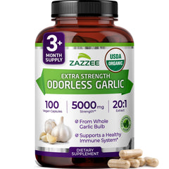 Zazzee Odorless Garlic 20:1 Extract bottle label
