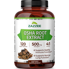 Bottle of Zazzee OSHA Root 4:1 Extract with 120 vegan capsules