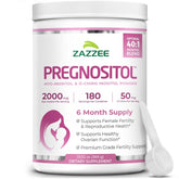 Zazzee PREGNOSITOL Powder bottle showing 6-month supply and 183 servings