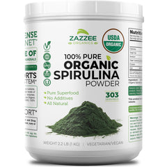 Zazzee Spirulina powder in a wide-mouth 1 kg container