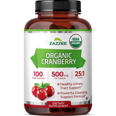Zazzee USDA Organic Cranberry bottle label with 25:1 extract