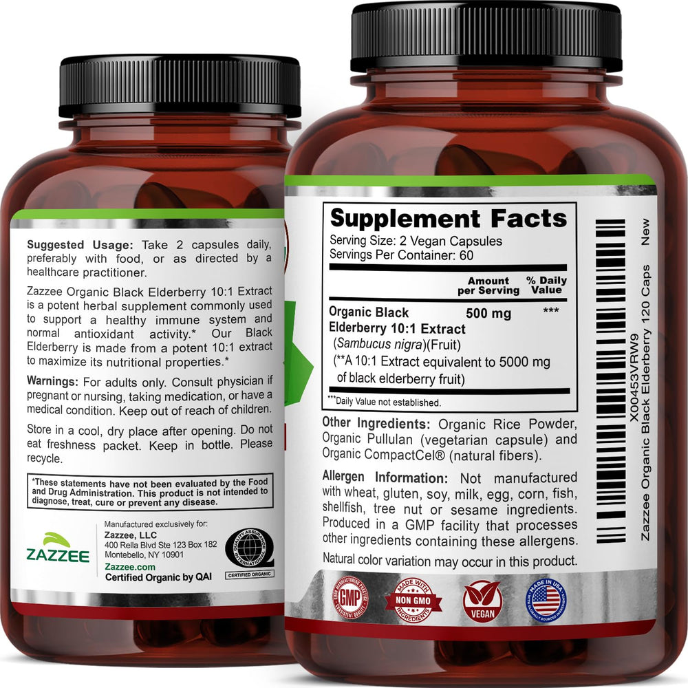 Vegan, non-GMO elderberry capsule label