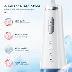 Four pressure modes: Low, Medium, High, and Pulse with 30-130 PSI