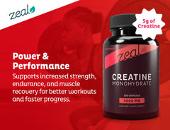 Capsules ready to dispense from Zeal Creatine Monohydrate bottle