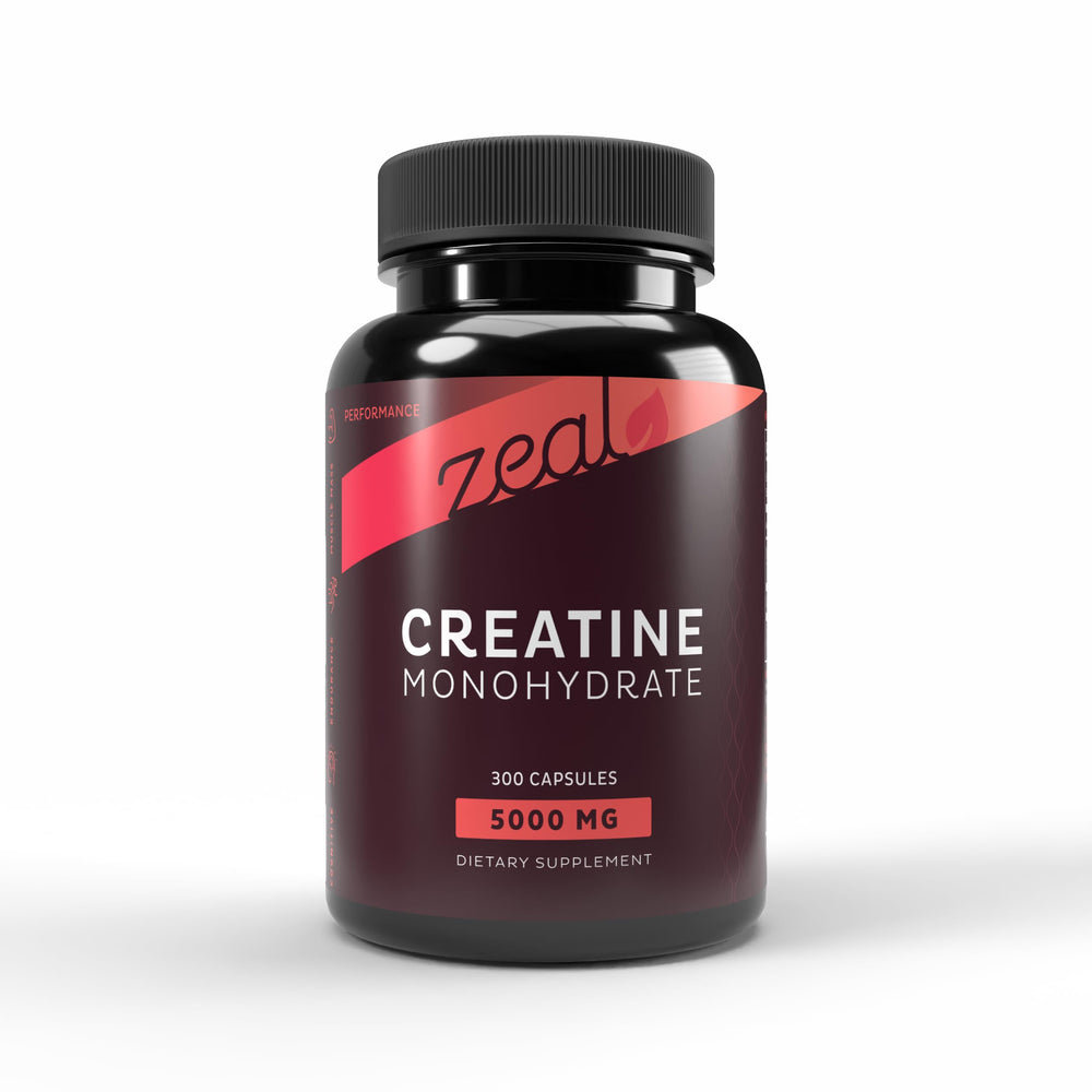 Front view of Zeal Creatine Monohydrate 300 Capsules Unflavored bottle