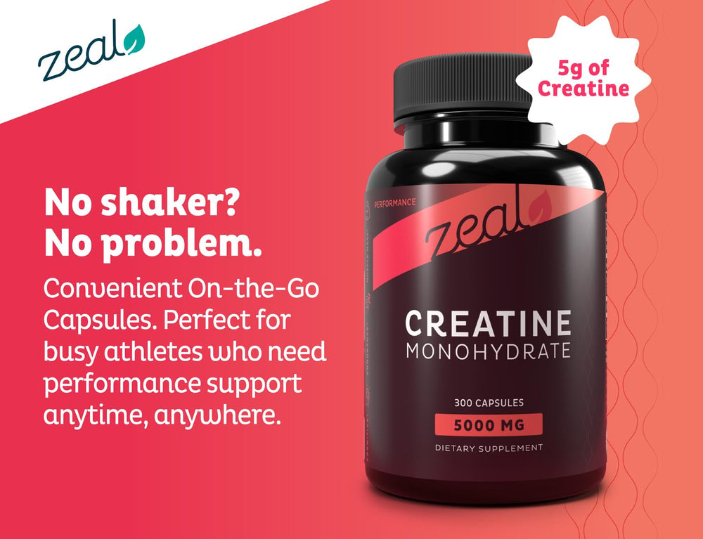 Label of Zeal Creatine Monohydrate 300 Capsules Unflavored