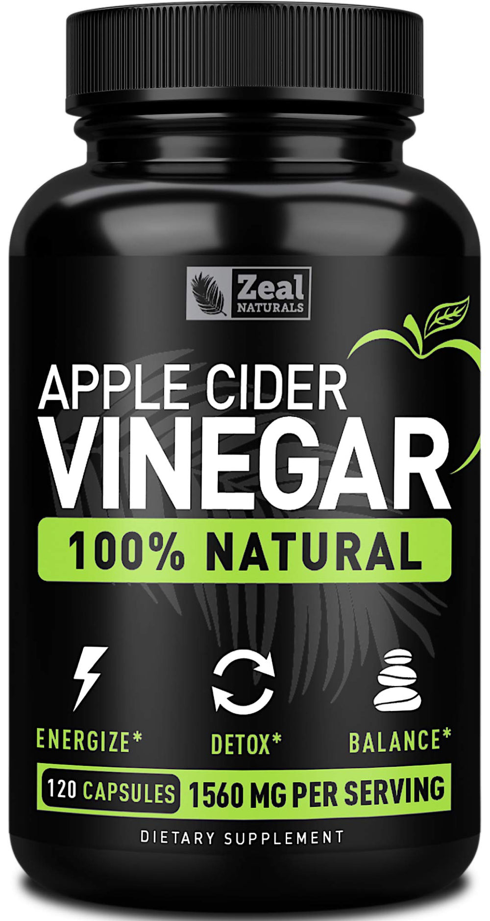 Zeal Naturals Apple Cider Vinegar Capsules bottle front 1560mg 120 capsules