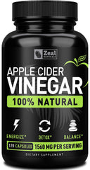 Zeal Naturals Apple Cider Vinegar Capsules bottle front 1560mg 120 capsules