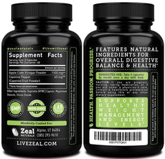 Close-up of Zeal Naturals ACV capsules with cayenne pepper