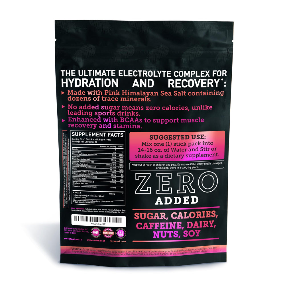 Zeal Naturals electrolyte drink in glass raspberry guava for refreshing hydration