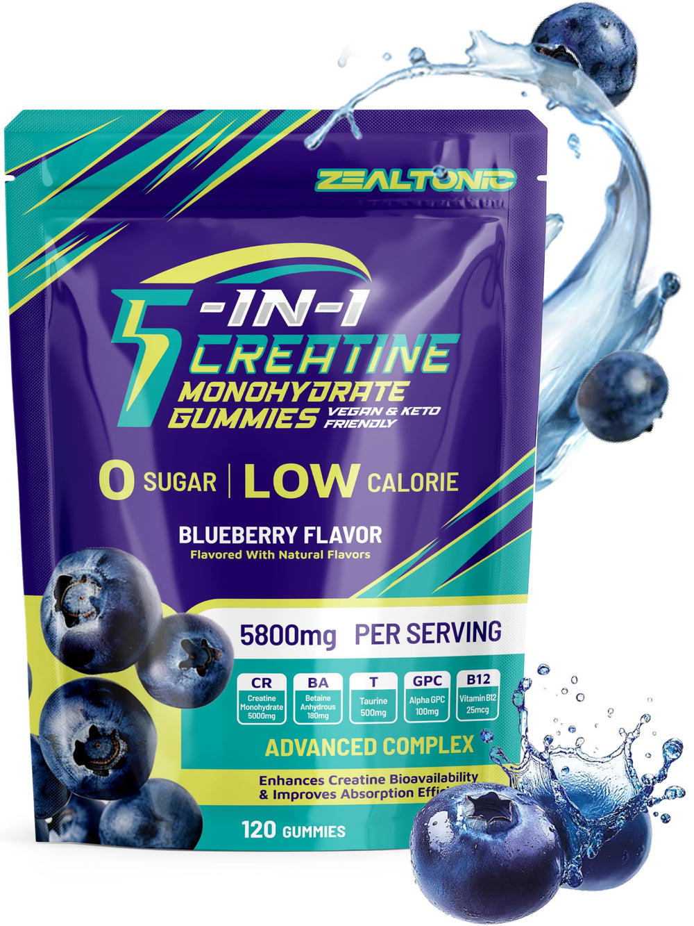 Promotional pack image of Zealtonic Creatine Monohydrate Gummies Blueberry 120 count