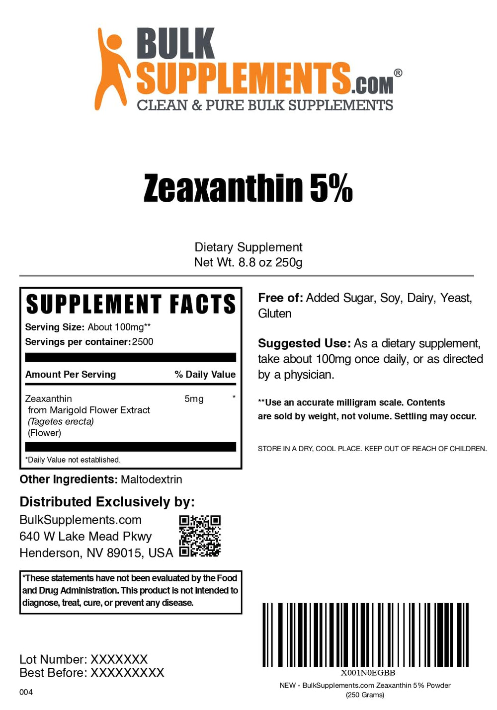 Serving suggestion: add zeaxanthin powder to smoothie or water
