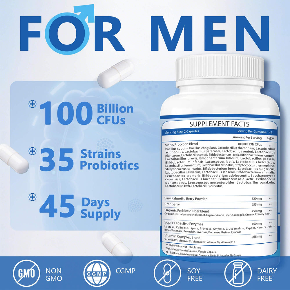 ZEBORA Probiotics for Men bottle label showing 100B CFU