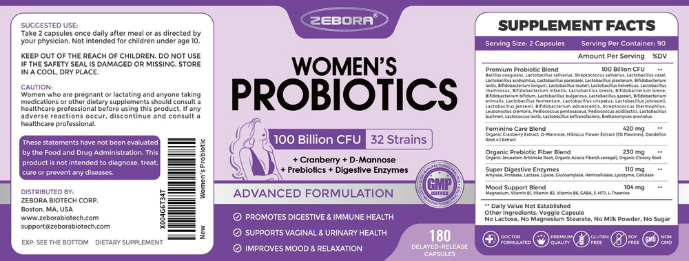 Product packaging and label details for ZEBORA Probiotics