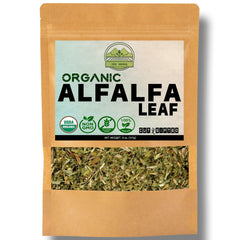 Front view of ZeeHERBS Organic Alfalfa Leaf 4 oz pack