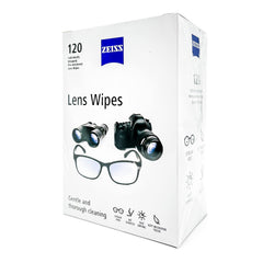 Back view of ZEISS 120ct lens wipes box