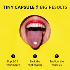 Single breath mint capsule on white background