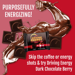 ZenEvo Driving Energy Bite dark chocolate berry closeup reveals rich flavor and texture.