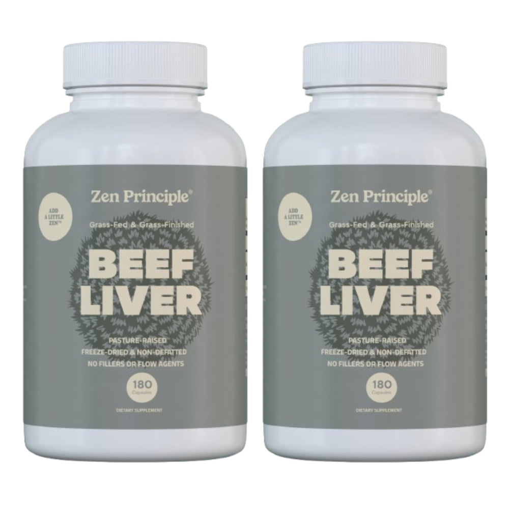 Zen Principle Beef Liver Supplement bottle with 360 capsules in a 2-pack