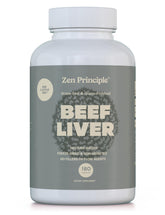 Zen Principle Beef Liver Capsules bottle with label highlighting grass-fed NZ liver