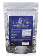 Front view of Zen Principle activated charcoal powder 8 oz tin